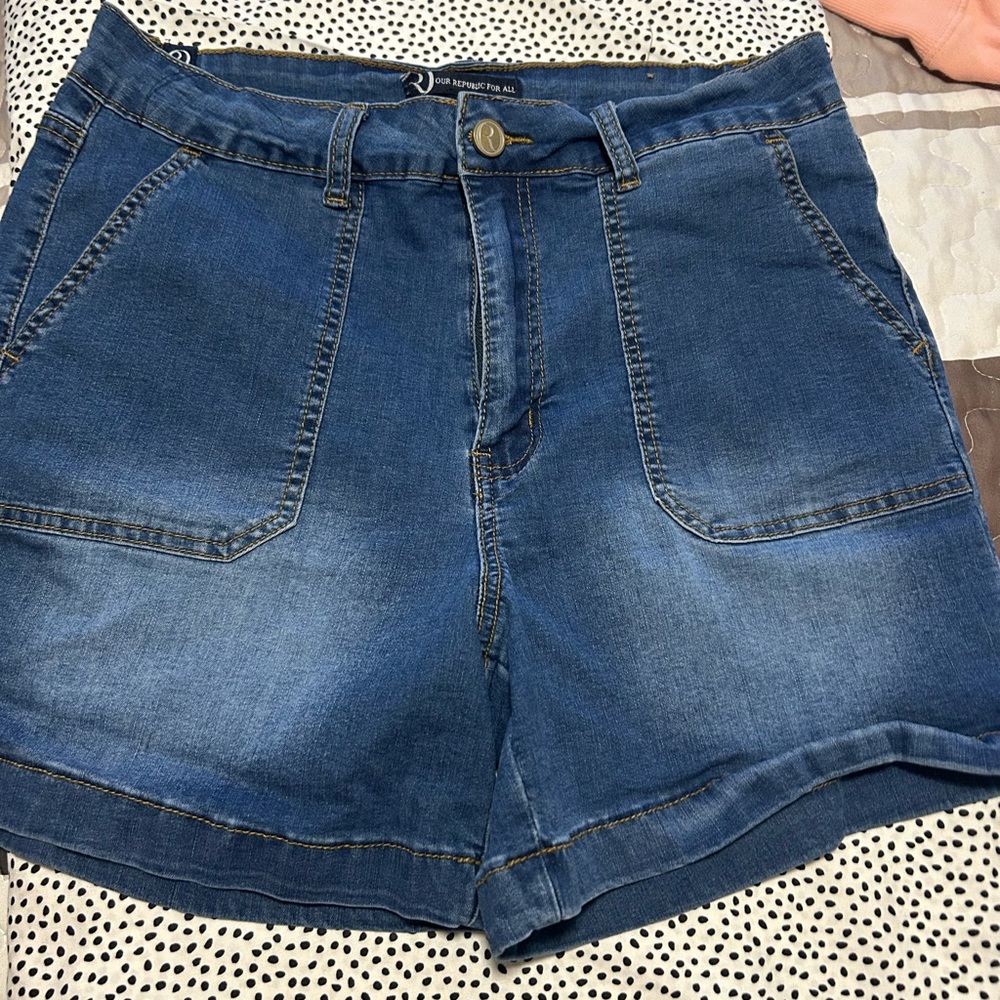 For The Republic Blue Jean Shorts